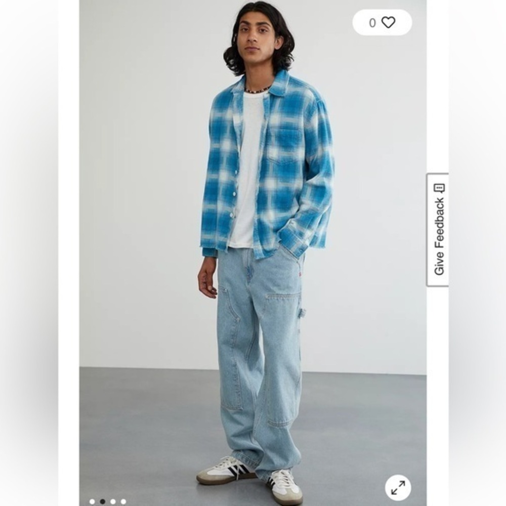 BDG Vintage Flannel Plaid Shirt Button Down Casual Classic Blue White Medium